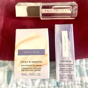 Fenty Beauty BUNDLE- Eye Cream, Glass Bomb Lipgloss, Lux Cherry Lip Balm NWT